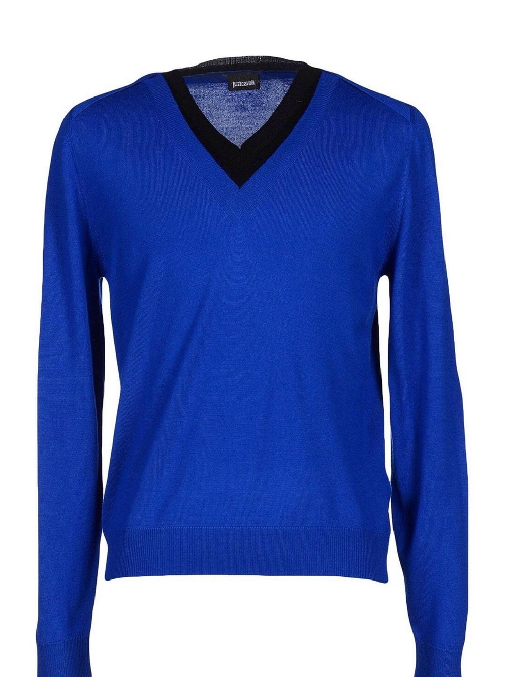 Just Cavalli Men's Royal Blue V-Neck Sweater with Black Trim